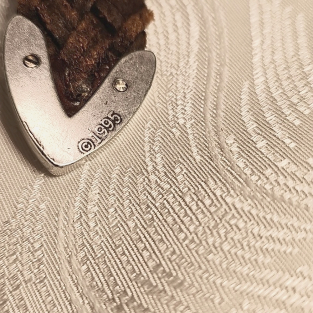 Braided bourbon brown leather belt with silver filligre buckle vintage 1995 w 30 - Picture 7 of 7